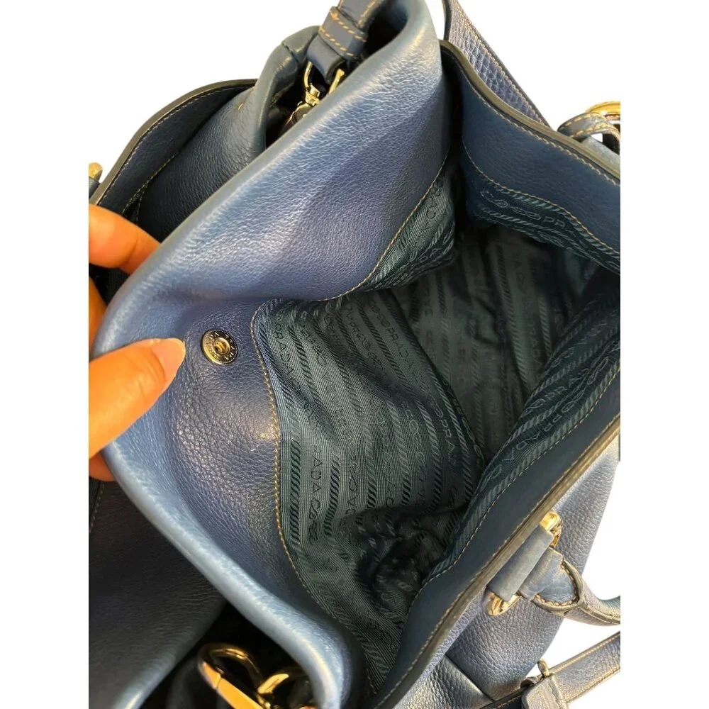 Prada Vitello Daino Baulette Cobalto w/ Crossbody Strap Leather Tote - Picture 13 of 13